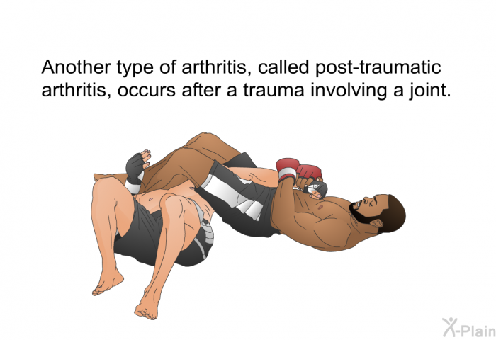 Another type of arthritis, called post-traumatic arthritis, occurs after a trauma involving a joint.