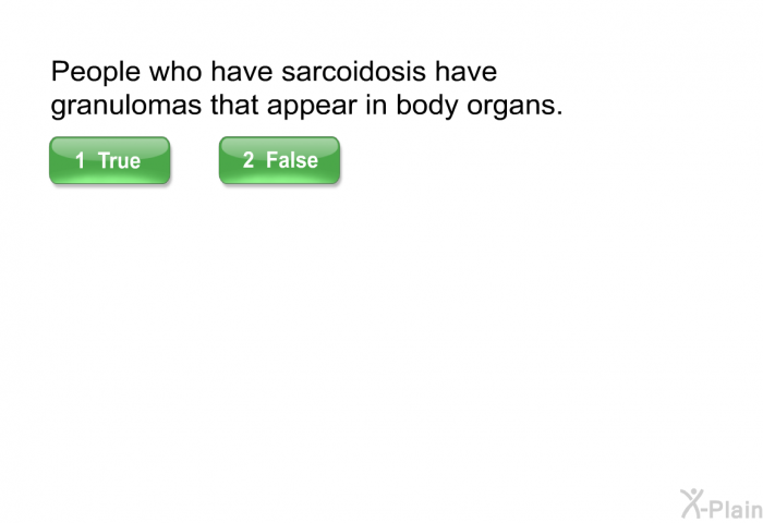 People who have sarcoidosis have granulomas that appear in body organs.