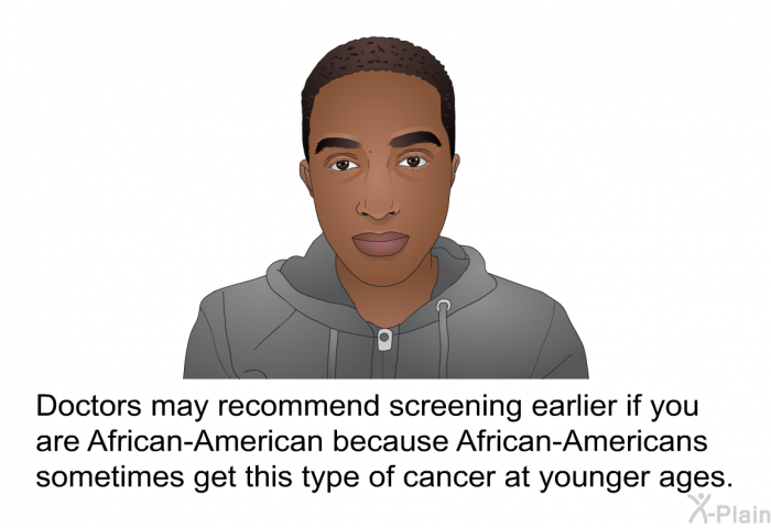 Doctors may recommend screening earlier if you are African -American because African-Americans - sometimes get this type of cancer at younger ages.