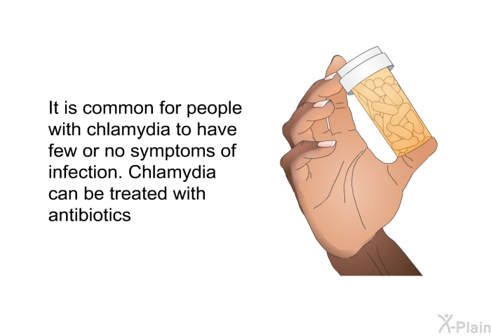It is common for people with chlamydia to have few or no symptoms of infection. Chlamydia can be treated with antibiotics.