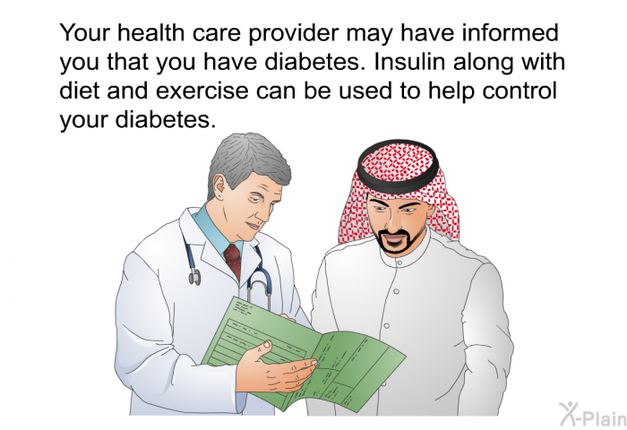 Your health care provider may have informed you that you have diabetes. Insulin along with diet and exercise can be used to help control your diabetes.