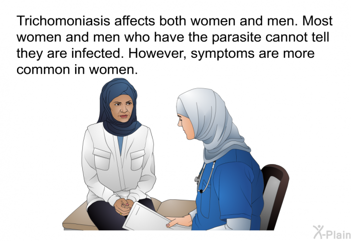 Trichomoniasis affects both women and men. Most women and men who have the parasite cannot tell they are infected. However, symptoms are more common in women.