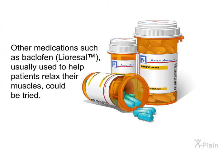 Other medications such as baclofen (Lioresal ™), usually used to help patients relax their muscles, could be tried.