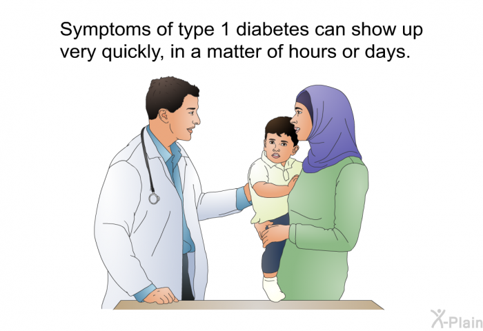 Symptoms of type 1 diabetes can show up very quickly, in a matter of hours or days.