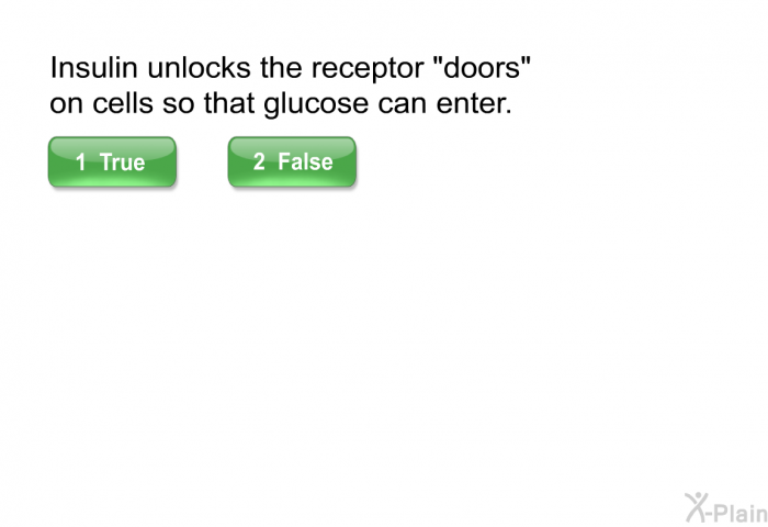 Insulin unlocks the receptor “doors” on cells so that glucose can enter.