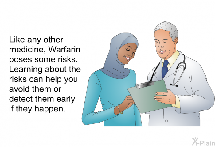 Like any other medicine, Warfarin poses some risks. Learning about the risks can help you avoid them or detect them early if they happen.