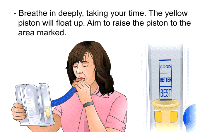 Breathe in deeply, taking your time. The yellow piston will float up. Aim to raise the piston to the area marked.