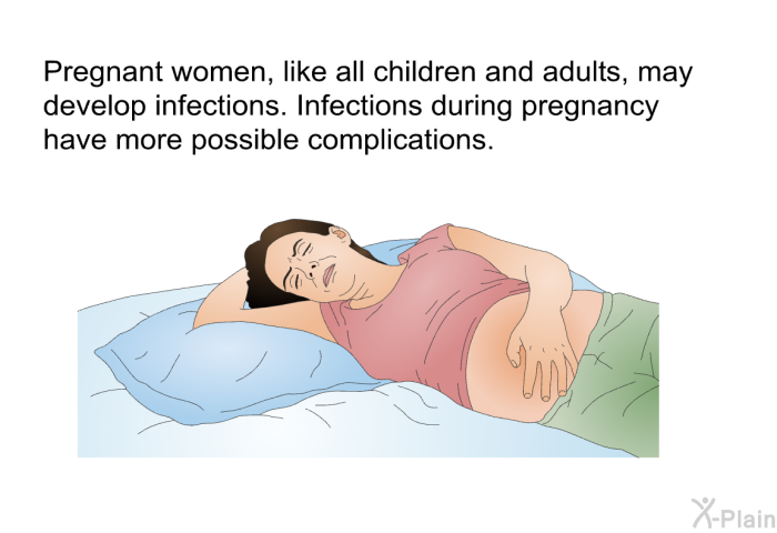 Pregnant women, like all children and adults, may develop infections. Infections during pregnancy have more possible complications.