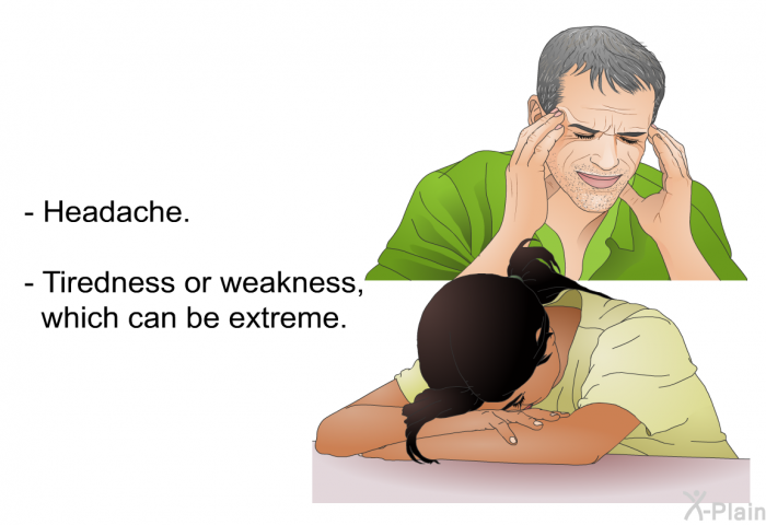 Headache. Tiredness or weakness, which can be extreme.