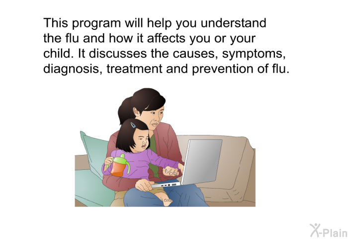 This health information will help you understand the flu and how it affects you or your child. It discusses the causes, symptoms, diagnosis, treatment and prevention of flu.