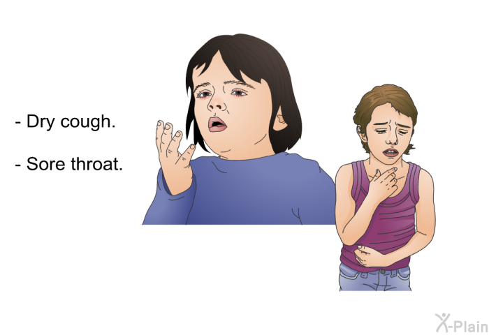 Dry cough. Sore throat.
