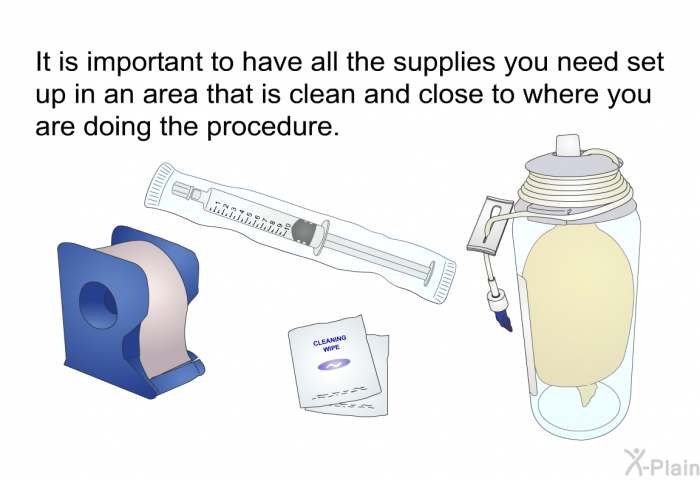 It is important to have all the supplies you need set up in an area that is clean and close to where you are doing the procedure.