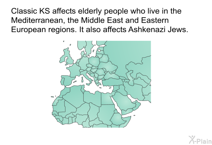 Classic KS affects elderly people who live in the Mediterranean, the Middle East and Eastern European regions. It also affects Ashkenazi Jews.