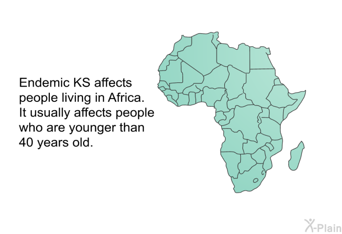 Endemic KS affects people living in Africa. It usually affects people who are younger than 40 years old.