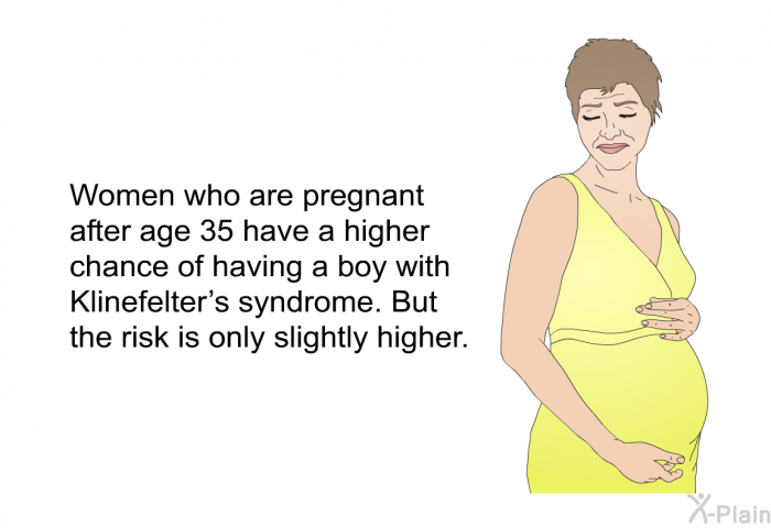 Women who are pregnant after age 35 have a higher chance of having a boy with Klinefelter's syndrome. But the risk is only slightly higher.