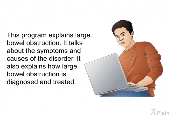 This health information explains large bowel obstruction. It talks about the symptoms and causes of the disorder. It also explains how large bowel obstruction is diagnosed and treated.