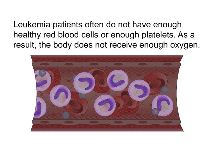 Leukemia patients often do not have enough healthy red blood cells or enough platelets. As a result, the body does not receive enough oxygen.