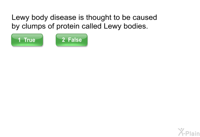 Lewy body disease is thought to be caused by clumps of protein called Lewy bodies.