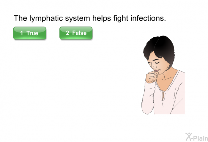 The lymphatic system helps fight infections. Select True or False.