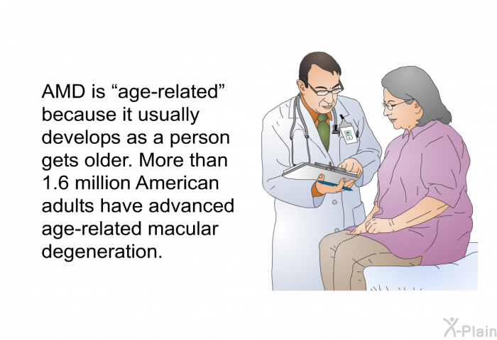 AMD is “age-related” because it usually develops as a person gets older. More than 1.6 million American adults have advanced age-related macular degeneration.