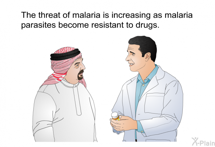 The threat of malaria is increasing as malaria parasites become resistant to drugs.