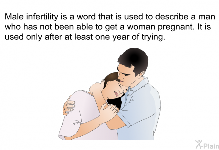 Male infertility is a word that is used to describe a man who has not been able to get a woman pregnant. It is used only after at least one year of trying.