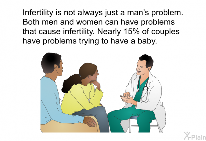 Infertility is not always just a man's problem. Both men and women can have problems that cause infertility. Nearly 15% of couples have problems trying to have a baby.