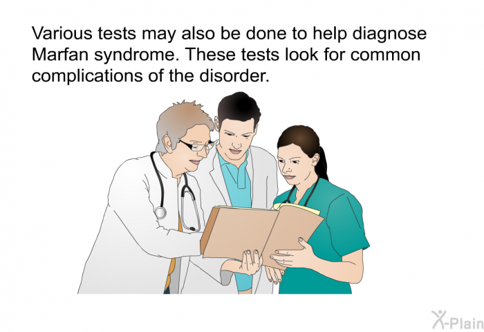 Various tests may also be done to help diagnose Marfan syndrome. These tests look for common complications of the disorder.