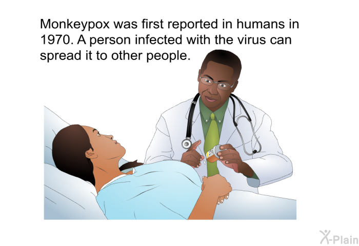 Monkeypox was first reported in humans in 1970. A person infected with the virus can spread it to other people.