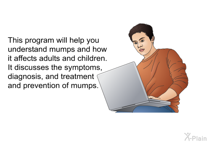 This health information will help you understand mumps and how it affects adults and children. It discusses the symptoms, diagnosis, and treatment and prevention of mumps.