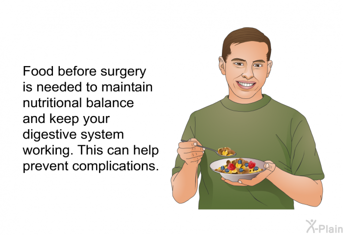 Food before surgery is needed to maintain nutritional balance and keep your digestive system working. This can help prevent complications.