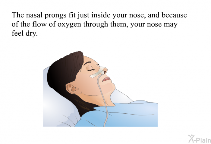 The nasal prongs fit just inside your nose, and because of the flow of oxygen through them, your nose may feel dry.