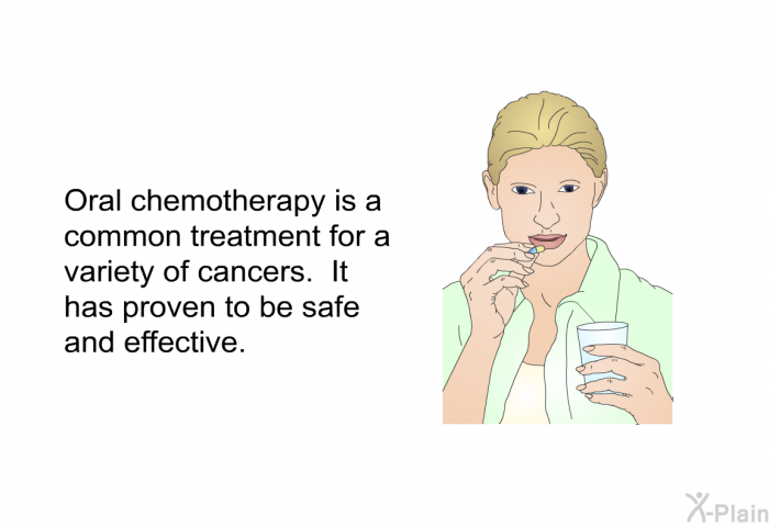 Oral chemotherapy is a common treatment for a variety of cancers. It has proven to be safe and effective.