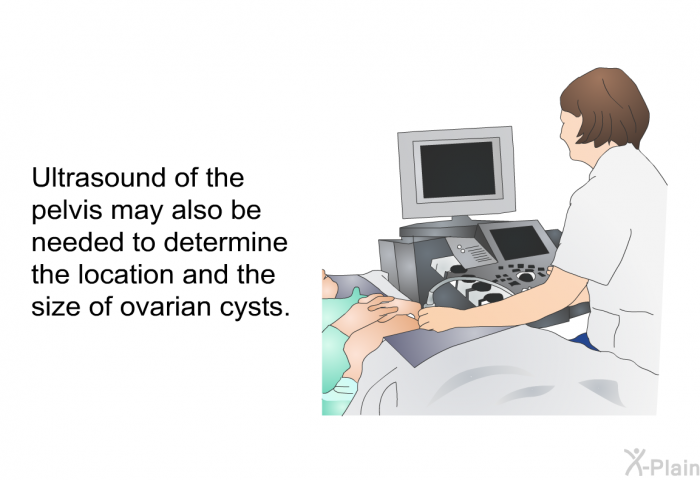 Ultrasound of the pelvis may also be needed to determine the location and the size of ovarian cysts.