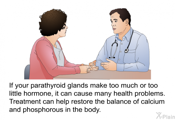 If your parathyroid glands make too much or too little hormone, it can cause many health problems. Treatment can help restore the balance of calcium and phosphorous in the body.