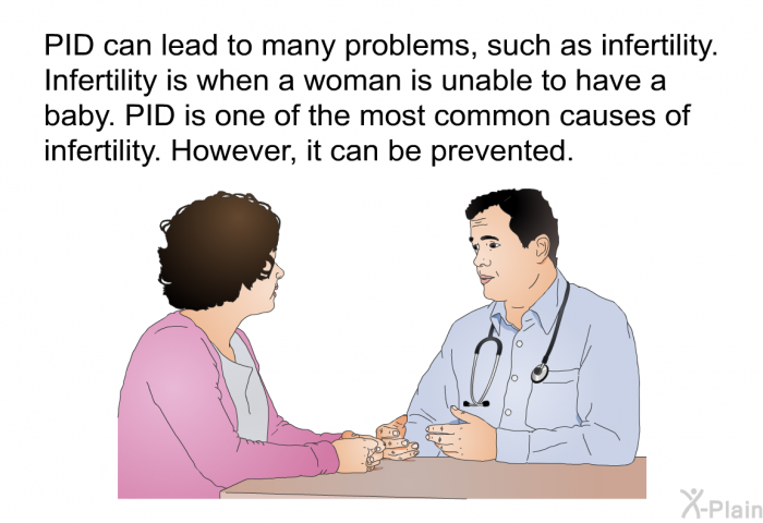 PID can lead to many problems, such as infertility. Infertility is when a woman is unable to have a baby. PID is one of the most common causes of infertility. However, it can be prevented.