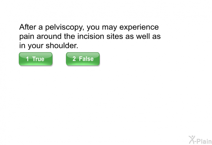 After a pelviscopy, you may experience pain around the incision sites as well as in your shoulder.