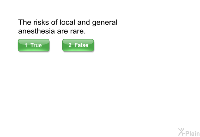The risks of local and general anesthesia are rare.