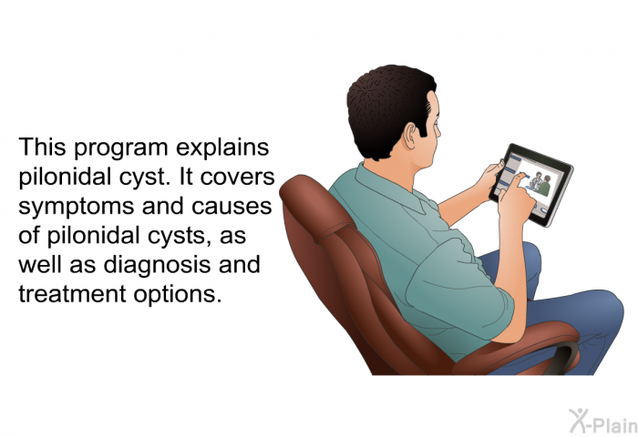 This health information explains pilonidal cyst. It covers symptoms and causes of pilonidal cysts, as well as diagnosis and treatment options.