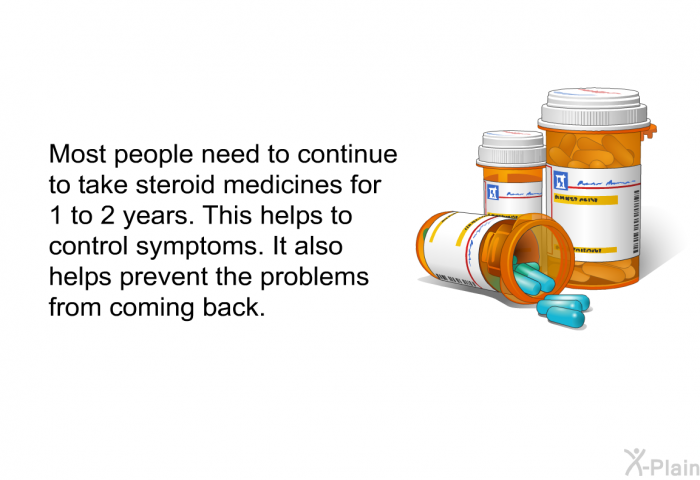 Most people need to continue to take steroid medicines for 1 to 2 years. This helps to control symptoms. It also helps prevent the problems from coming back.