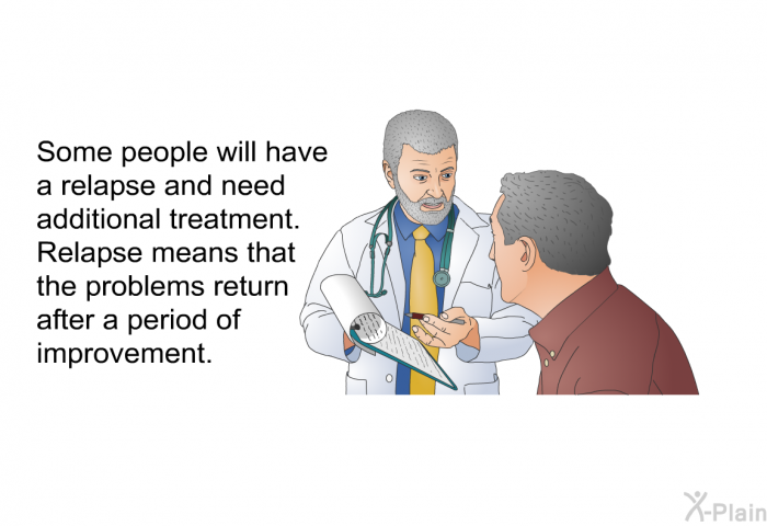 Some people will have a relapse and need additional treatment. Relapse means that the problems return after a period of improvement.