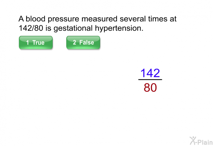 A blood pressure measured several times at 142/80 is gestational hypertension.