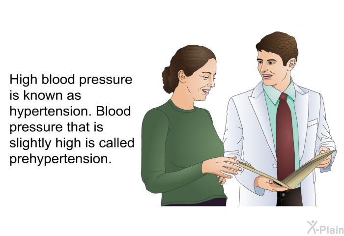 High blood pressure is known as hypertension. Blood pressure that is slightly high is called prehypertension.