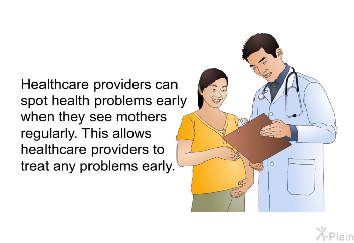 Healthcare providers can spot health problems early when they see mothers regularly. This allows healthcare providers to treat any problems early.