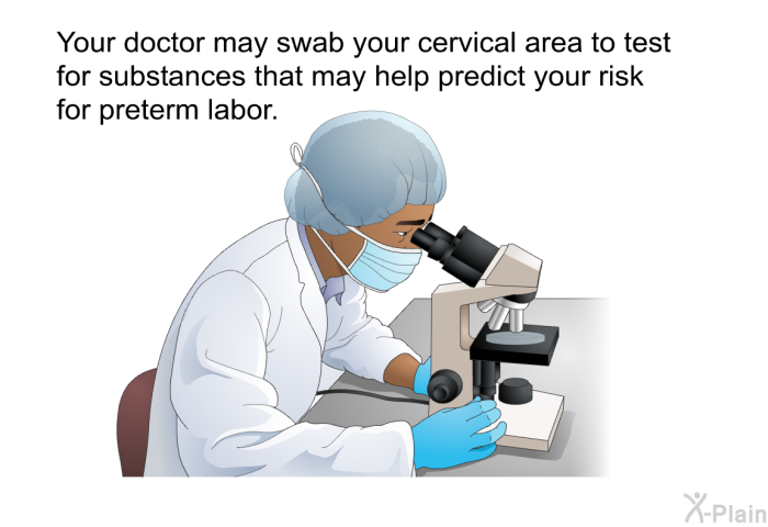 Your doctor may swab your cervical area to test for substances that may help predict your risk for preterm labor.