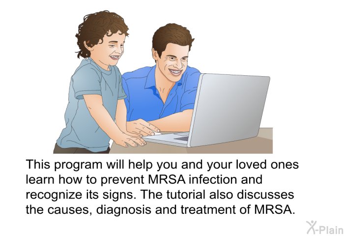 This health information will help you and your loved ones learn how to prevent MRSA infection and recognize its signs. The health information also discusses the causes, diagnosis and treatment of MRSA.
