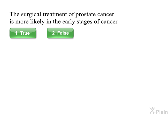 The surgical treatment of prostate cancer is more likely in the early stages of cancer.