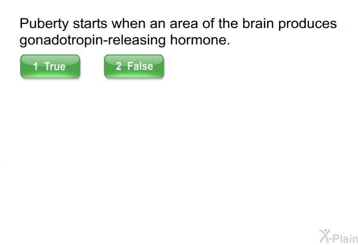 Puberty starts when an area of the brain produces gonadotropin-releasing hormone.