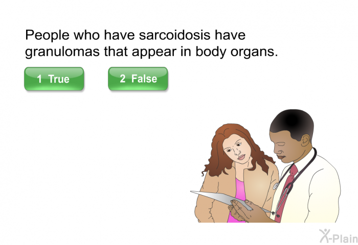 People who have sarcoidosis have granulomas that appear in body organs.