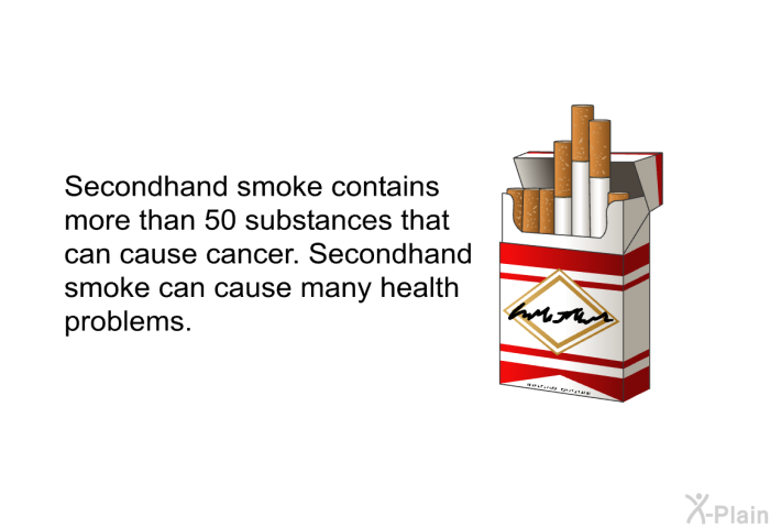 Secondhand smoke contains more than 50 substances that can cause cancer. Secondhand smoke can cause many health problems.